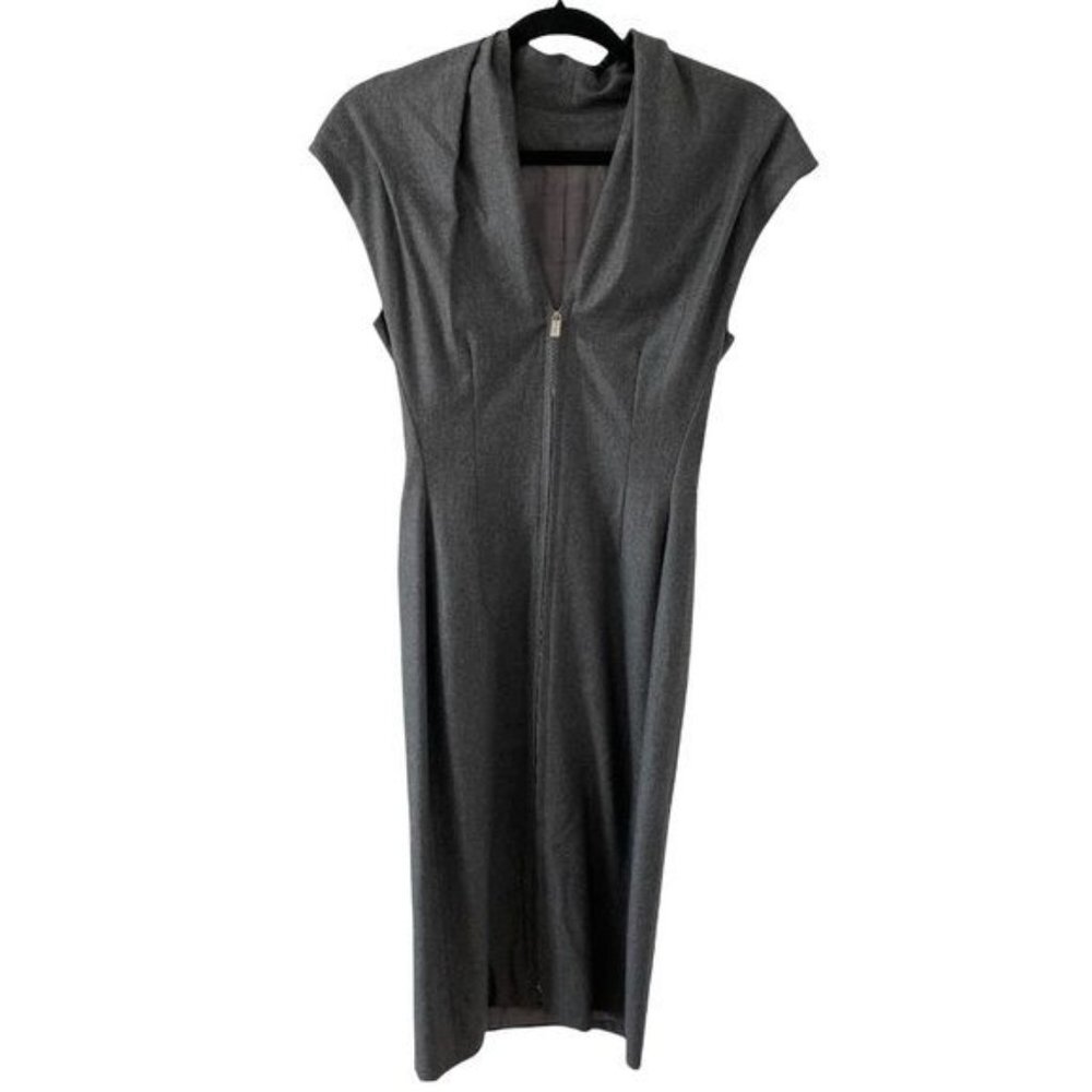 AZZARO Grey Wool Zip Front Dress with Cowl Neck in Size XS?